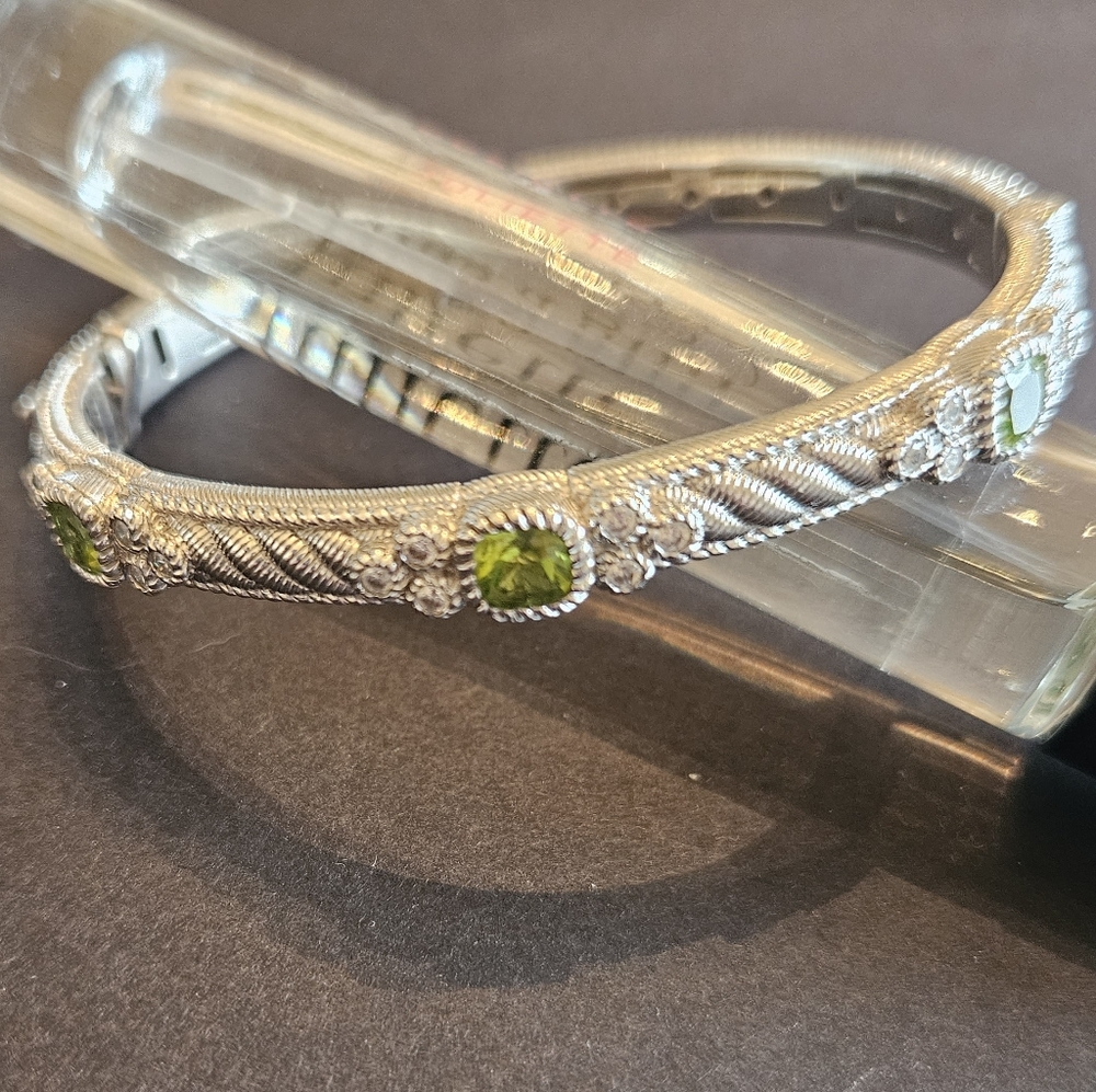 Judith Ripka Silver Bracelet with Peridot Gems And Diamonique Accents